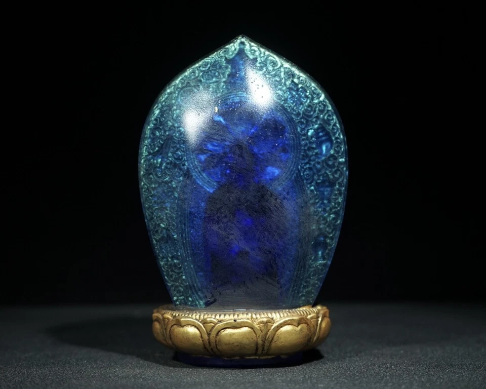 Old Tibet Amitabha Medicine Buddha Shakyamuni Statue Chinese Colored Glaze Liu L - Image 4 of 4