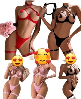 Sexy Lingerie Cosplay Erotik Spiel Ensemble Damen Offener BH Fransen String