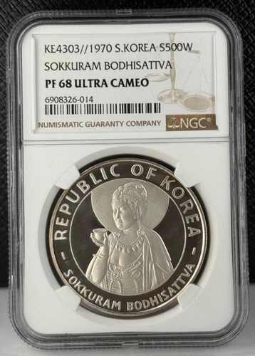 KE4303/1970 South Korea 500 Silver Won Sokkuram Bodhisattva NGC PF 68 UCAM