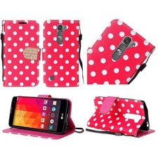 Cartera con diseño de tarjeta de crédito brillante de cuero PU Magna para LG Volt 2 - lunares rosas