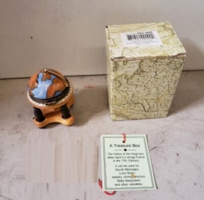 Limoge Style Trinket Box Hinged Treasure Box Miniature World Globe New 