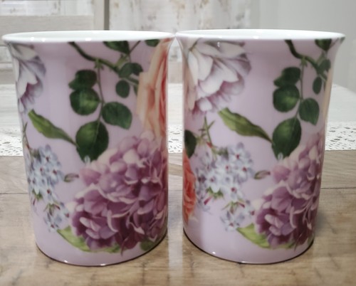 Set of 2 Stechcol Gracie Bone China Mugs "LAVENDER MULTICOLOR FLOWERS" 9 oz each - Picture 4 of 13