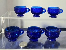 Vintage Cobalt Blue Child Sized Glass punch Cups , Set of 6  C3 HA.CC 