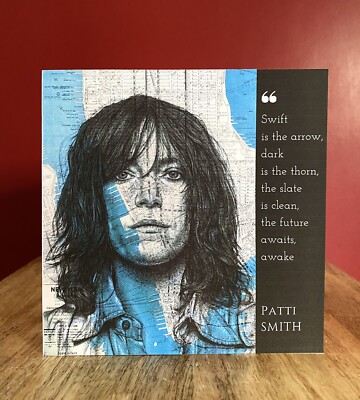 Patti Smith inspirierte Grußkarte zum Geburtstag. Federzeichnung auf Karte von New York.