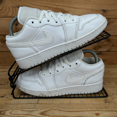 Nike Turnschuhe Damen Größe UK 5 Air Jordan 1 Low Triple White Leder Schuhe GS