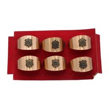 Set of 6  Be My Guest Copper Napkin Rings Embossed Regency Mid Century Modern