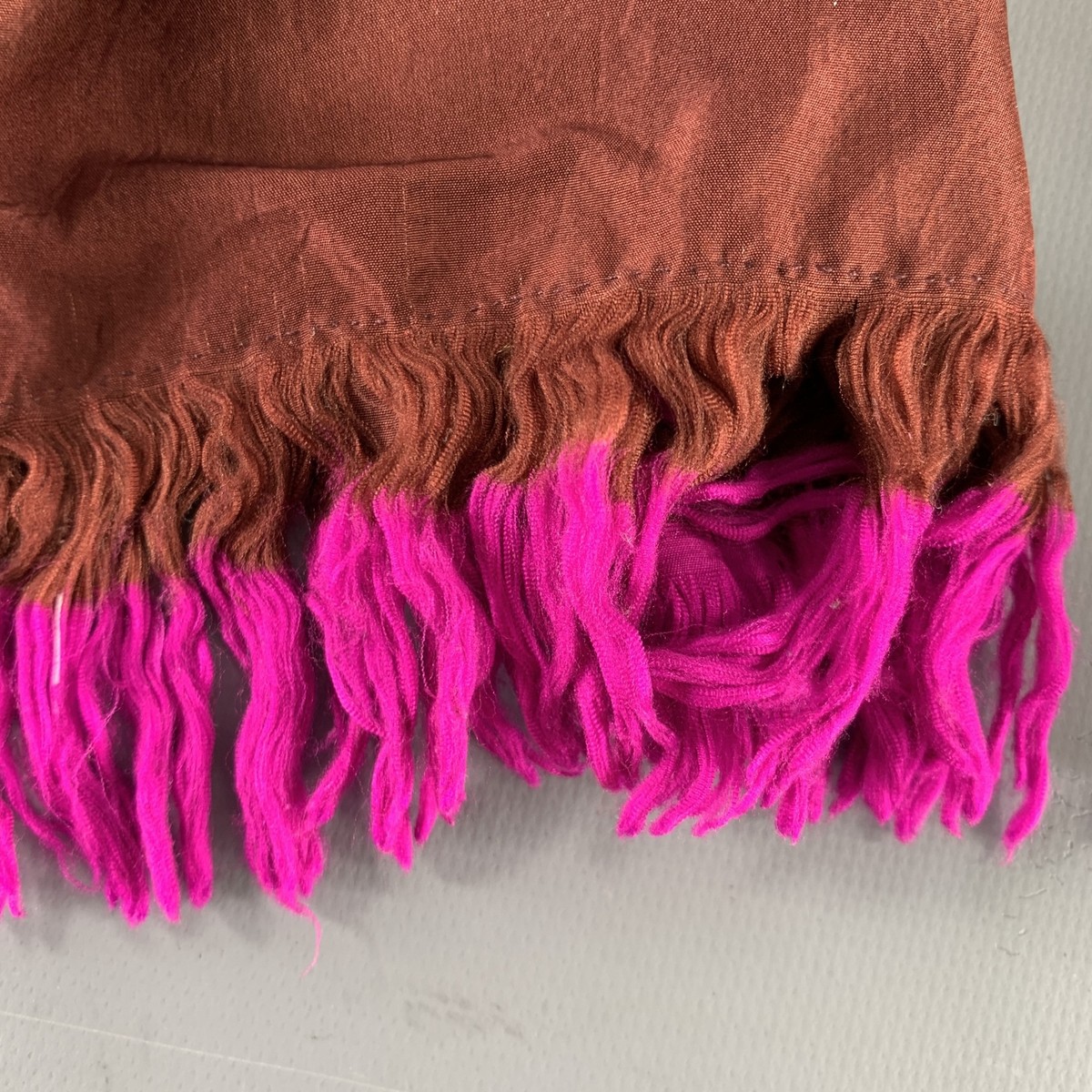 DRIES VAN NOTEN Brown Fuchsia Fringe Silk Scarf | eBay