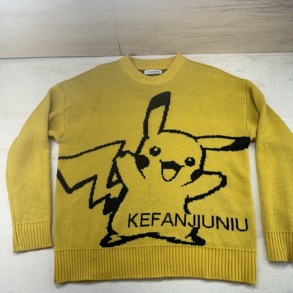 Fanjiuniu Womens 2XL XXL Yellow Pikachu Oversized Sweater Japanese Yellow