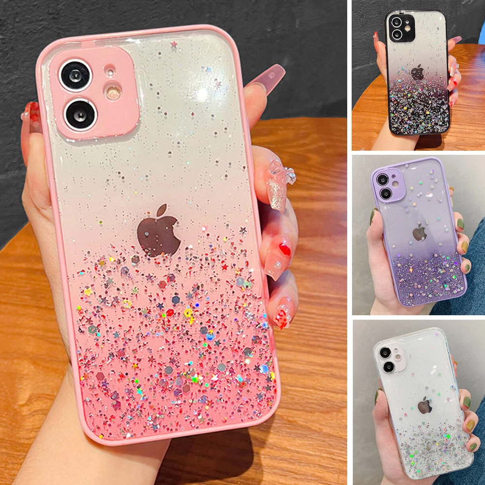 For iPhone 14 15 Pro Max 13 12 11 XR 8+ Glitter Shockproof Girl Phone Case Cover