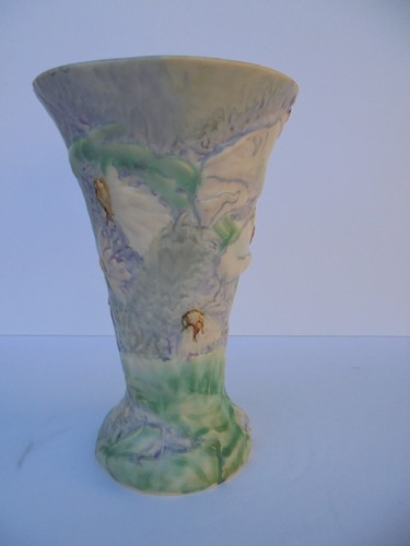 WELLER POTTERY 10 3/4" SILVERTONE CALLA LILY TRUMPET VASE ARTIST MARK "D" NICE - Picture 9 of 14