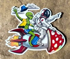 Astronaut Alien Mushroom Holographic Sticker Waterproof Vinyl 420 Stoner Decal