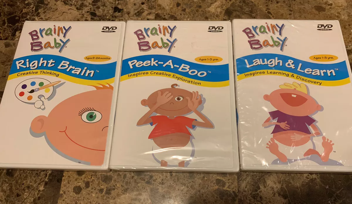 Brainy Baby 3 DVD Lot Right Brain, Peek-A-Boo, Laugh & Learn