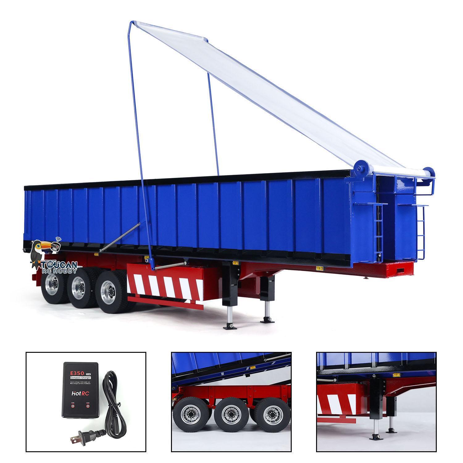 Metal 3 Axles 1:14 Hydraulic RC Dump Trailer Tractor Truck Electric Awning Legs