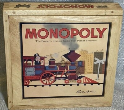 Complete MONOPOLY Board Game WOODEN BOX Collectors Vintage Cards