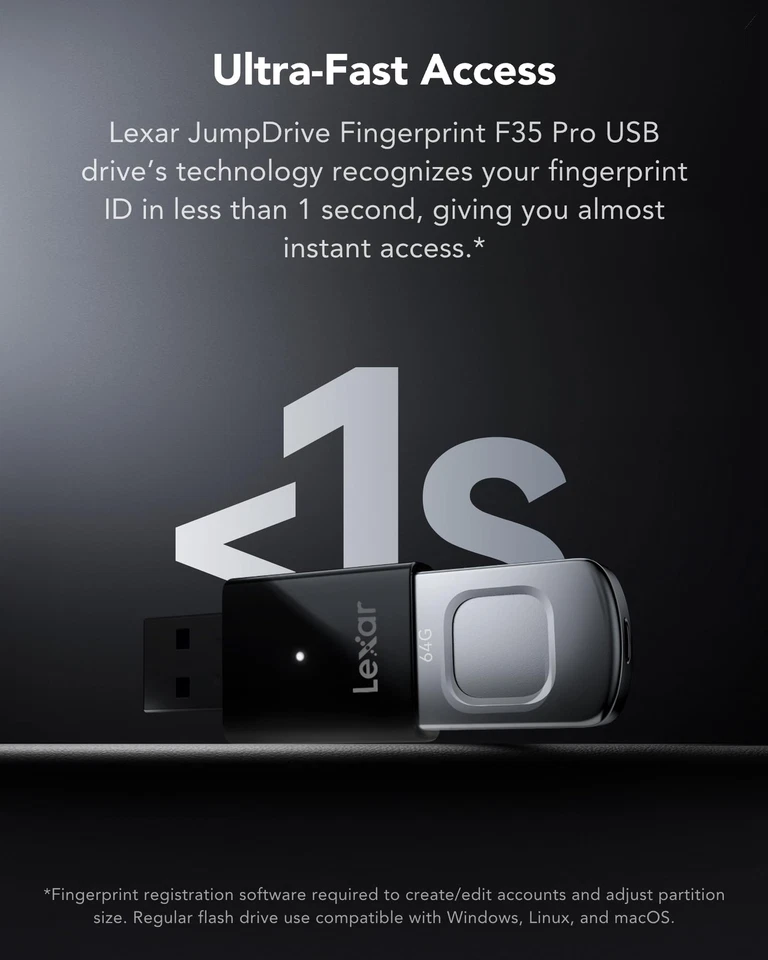 JumpDrive Fingerprint F35 Pro Clé USB 3.0 64 Go jusqu'à 300 Mo/s en lecture/1... - Photo 4/4