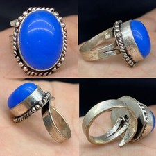 Lovely restored ancient Roman bronze ring with blue rare stone