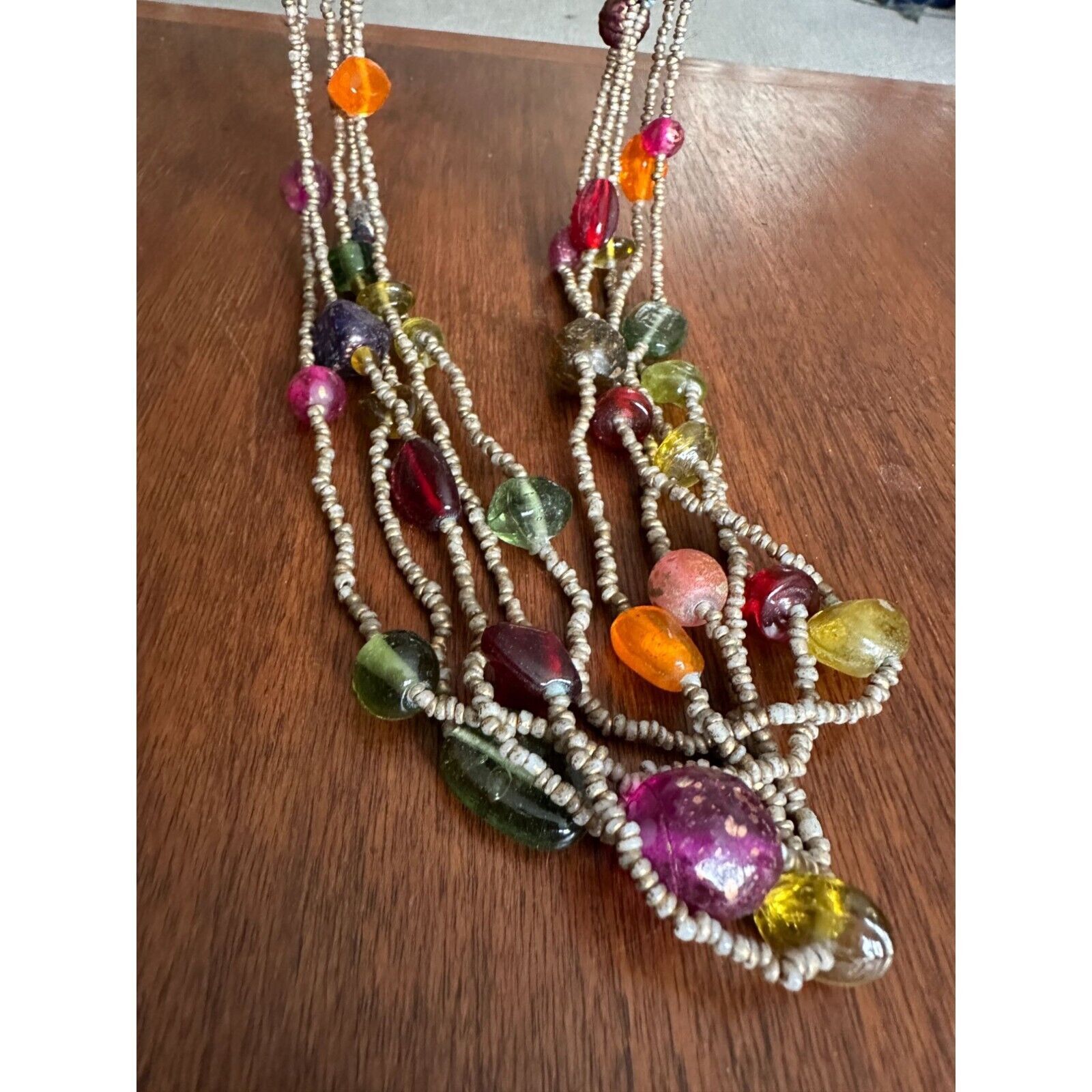 Vintage Seed Beaded Glass Beed 5 Strand Necklace