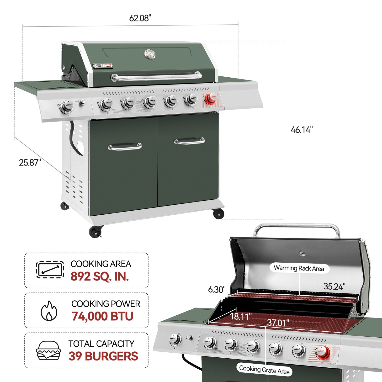 Royal Gourmet 6-Burner BBQ Liquid Propane Gas Grill with Sear Burner/Side Burner