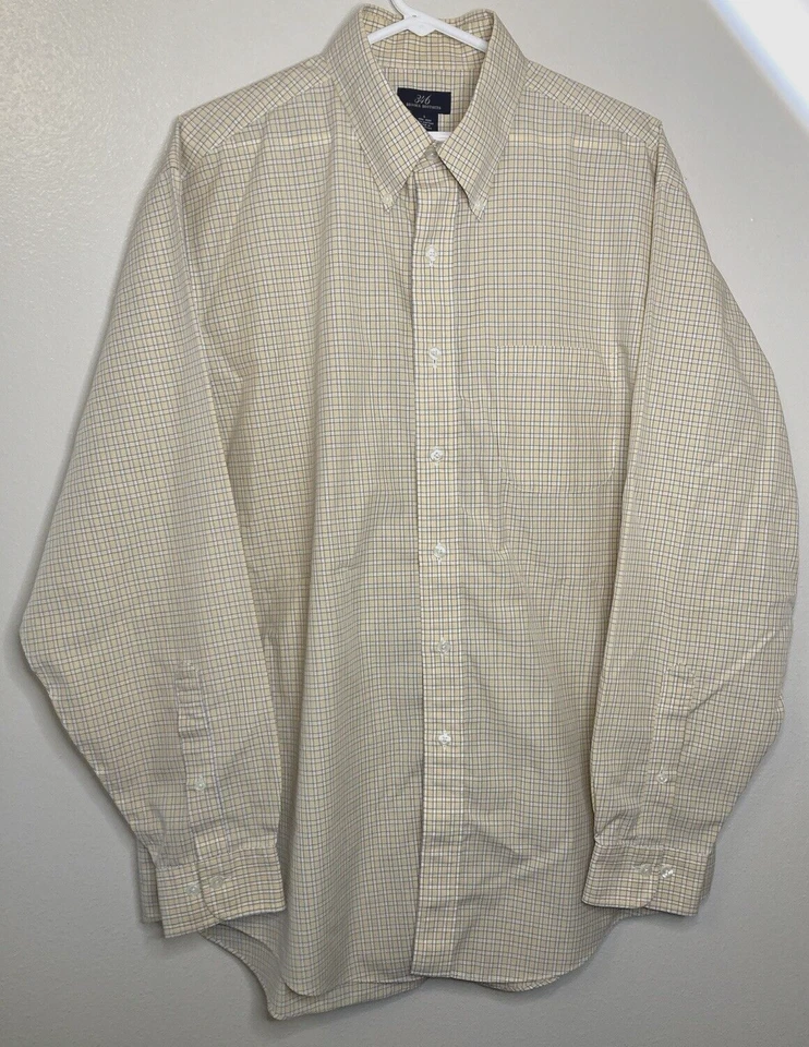 Brooks Brothers 346 Shirt Men's Large Yellow/Blue Check Non-Iron Button Down L/S - Image 2 of 4