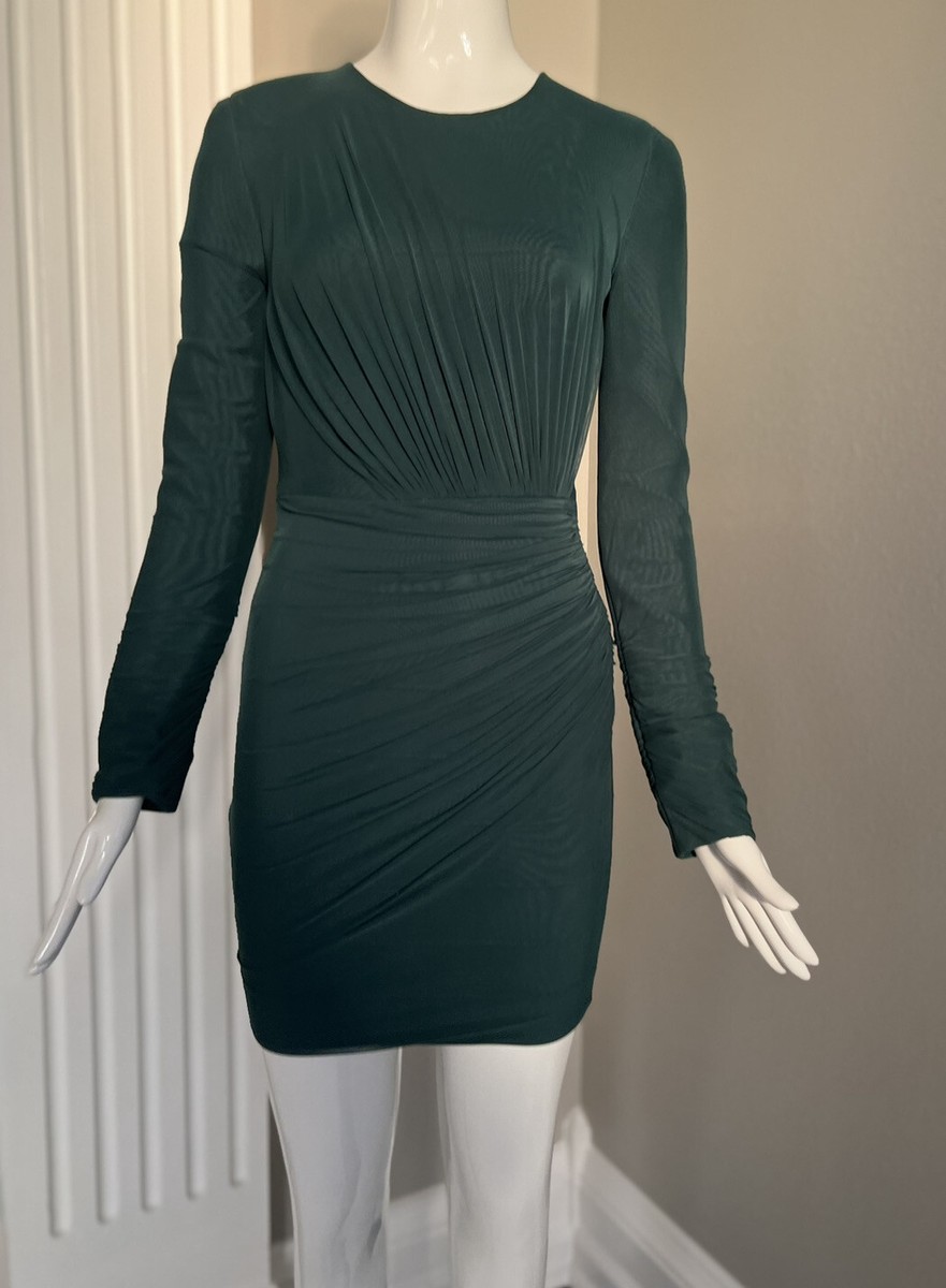herve leger dark green dress Ruched Jersey Long-Sleeve Bodycon Dress, S herve leger bandage dress 2000s
