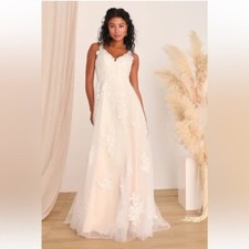 Lulus Enchanted Occasion White and Cream Embroidered Tulle Maxi Dress wedding XS