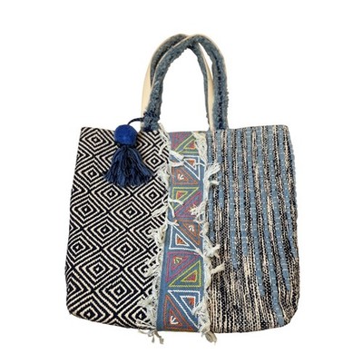 Chloe&lex House of Blues Bohemian Woven Geometric Embroidered Tote Bag