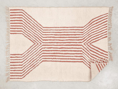 Handwoven Wool Azilal Rug: Terracotta Linear Pattern, Boho Tribal Carpe