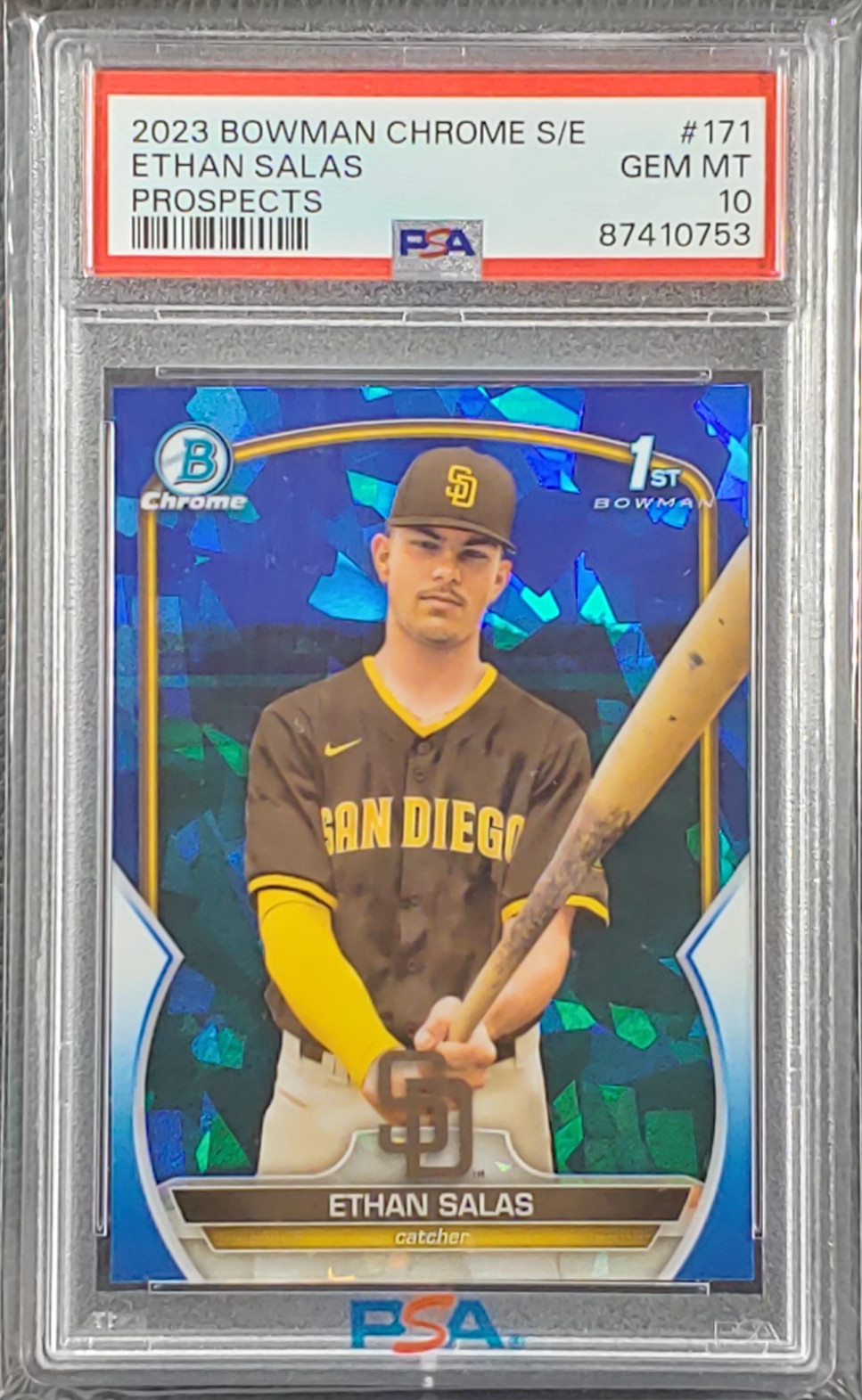 Ethan Salas 2023 Bowman Chrome Sapphire Edition Refractor 1st #171 PSA 10 Padres