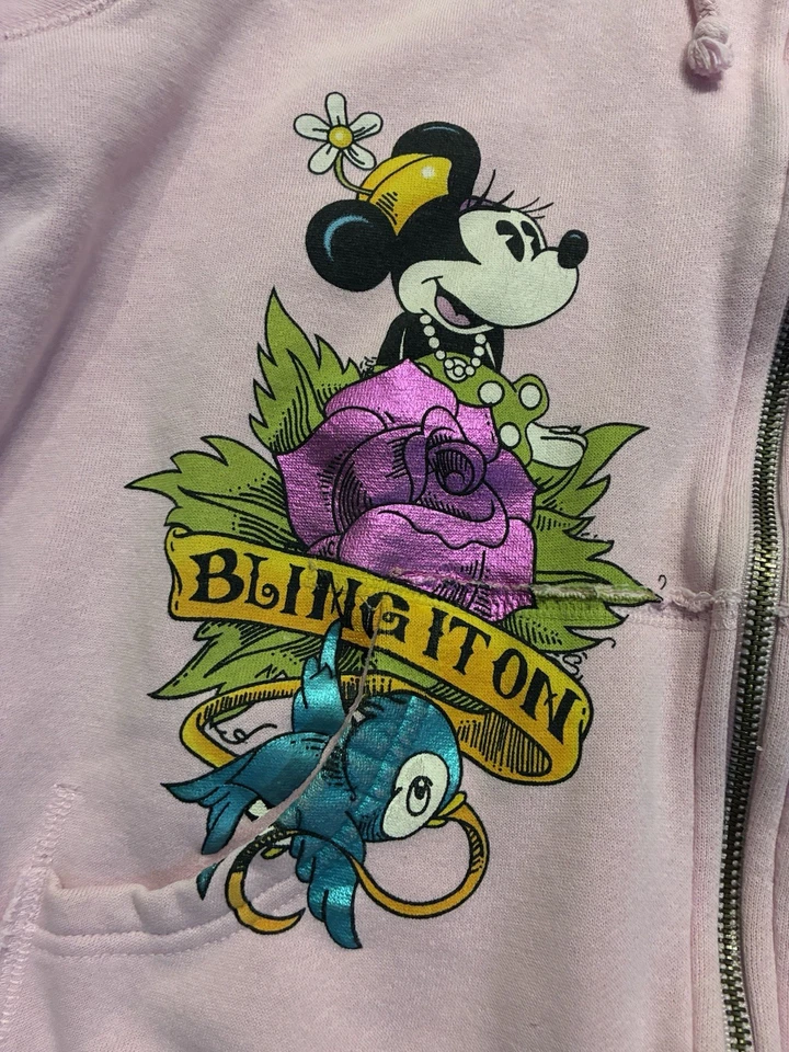 DISNEY PARKS Sudadera con Capucha Cremallera Mickey Mouse Ed Hardy Rosa Tatuaje Y2K Talla 2XL Rosa Foto 3 de 4