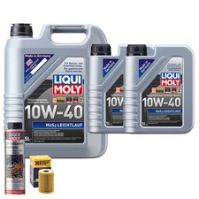 Motoröl 10W40 LIQUI MOLY Mos2 Leichtlauf 7L+HENGST Ölfilter +Ölschlammspülung