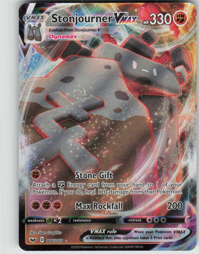 Pokemon Stonjourner VMAX 116/202 SWSH01: Sword & Shield Base Set Holofoil UR NM