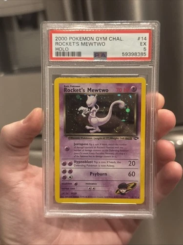 RARE!! Pokemon Rocket’s Mewtwo 14/132 Holo PSA 5 Hand Swirl – Gym Challenge