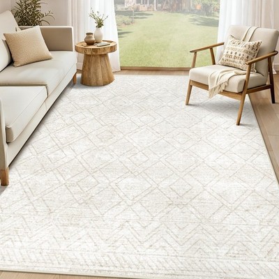 Area Rugs 6x9 Living Room Rug: Washable Geometric Moroccan Neutral Rugs Boho ...