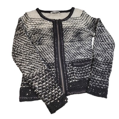 Monari Womens Knit Jacket Zip Up Black White Diamante Sparkle Cardigan UK 8-10