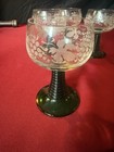 Set Of Four Vintage Bee Hive Stem Cordial Glasses With Etched Grape Pattern — photo 2