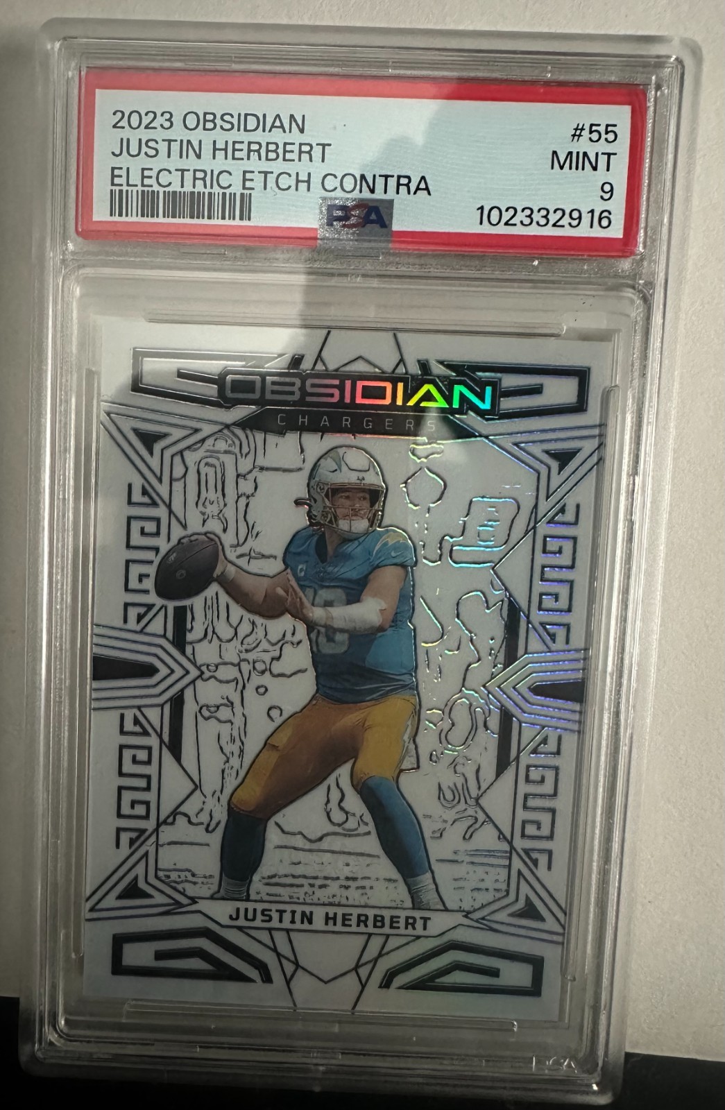 2023 Panini Obsidian Justin Herbert Electric Etch Contra Case Hit SSP #55 PSA 9