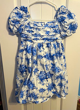 Rare Editions Blue/White Floral Smocked Puff Sleeve Square Neck Mini Dress 8