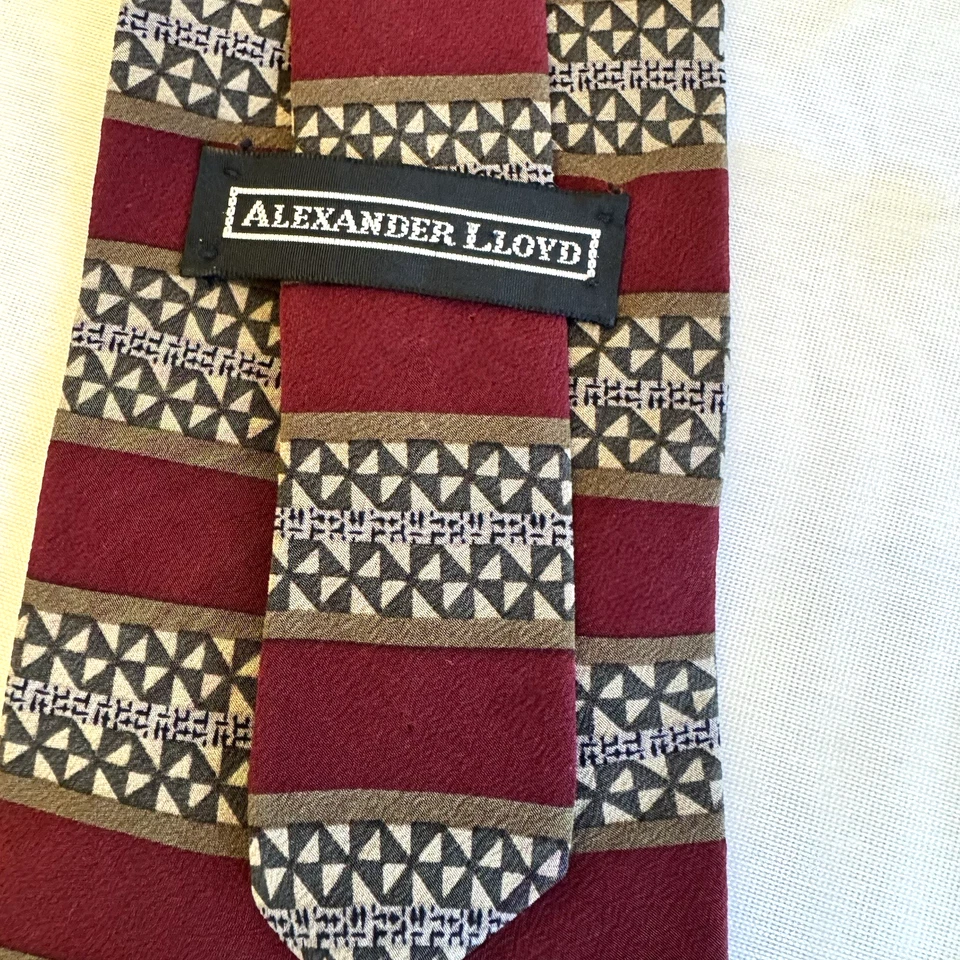 Corbata de seda Alexander Lloyd vintage extra larga 61 en color marrón borgoña a rayas tostadas EE. UU. Foto 3 de 4