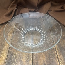 VINTAGE Cut Glass Etched flower Diamond band pattern Sawtooth fruit Bowl 11.75”