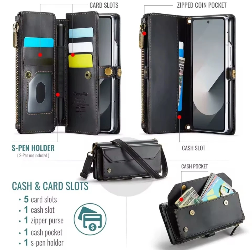 Luxury Wallet Case Galaxy Z Fold 7 6 5 4 Premium PU Leather RFID Magnetic Cover - Image 2 of 4
