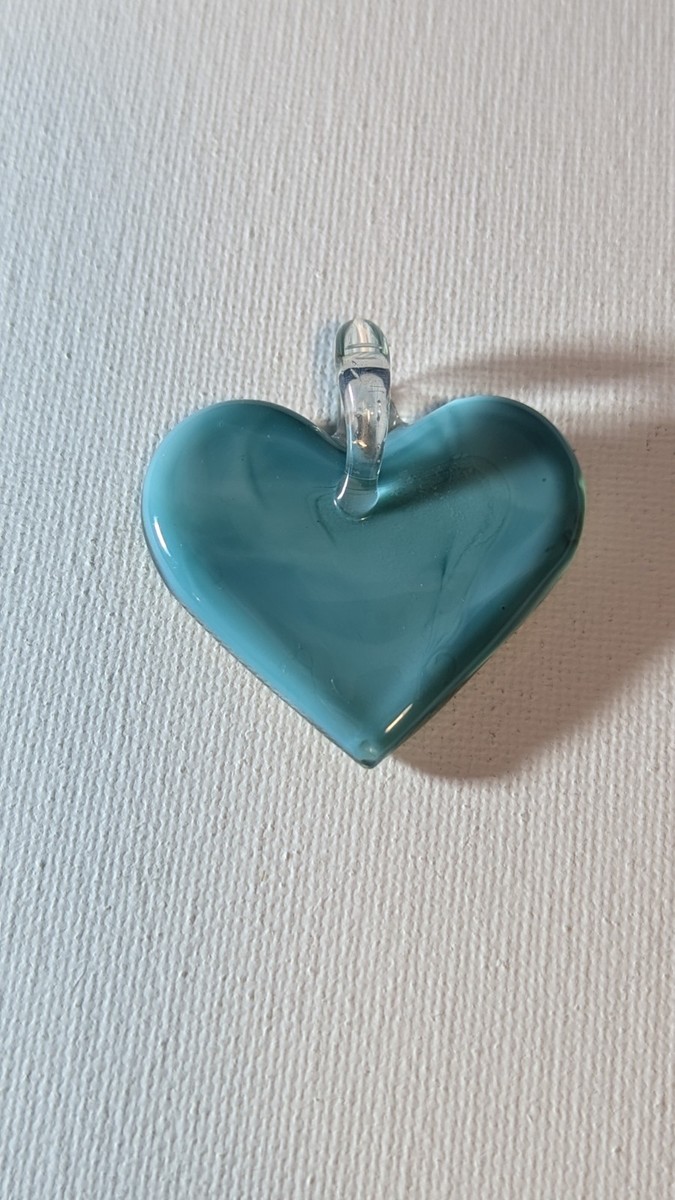 VTG Murano Style Glass Teal Heart Pendant View 4