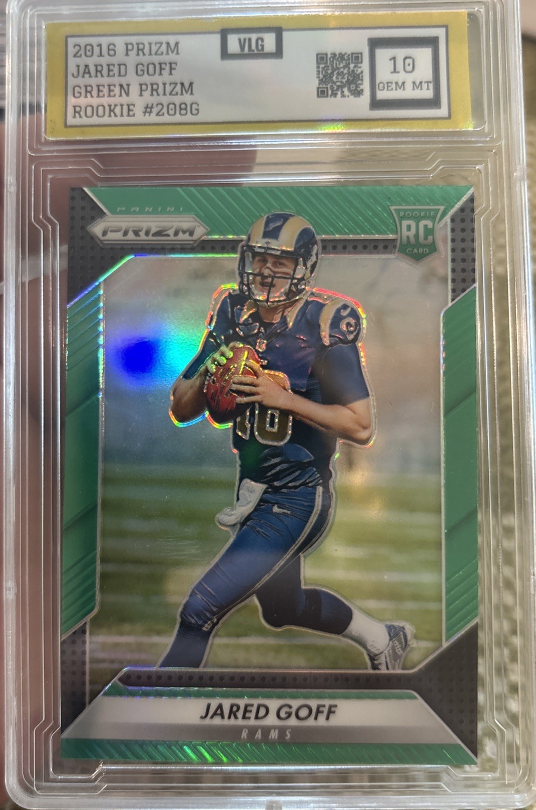 2016 Panini Prizm Jared Goff Green Prizm RC #208 Graded VLG 10 Gem Mint