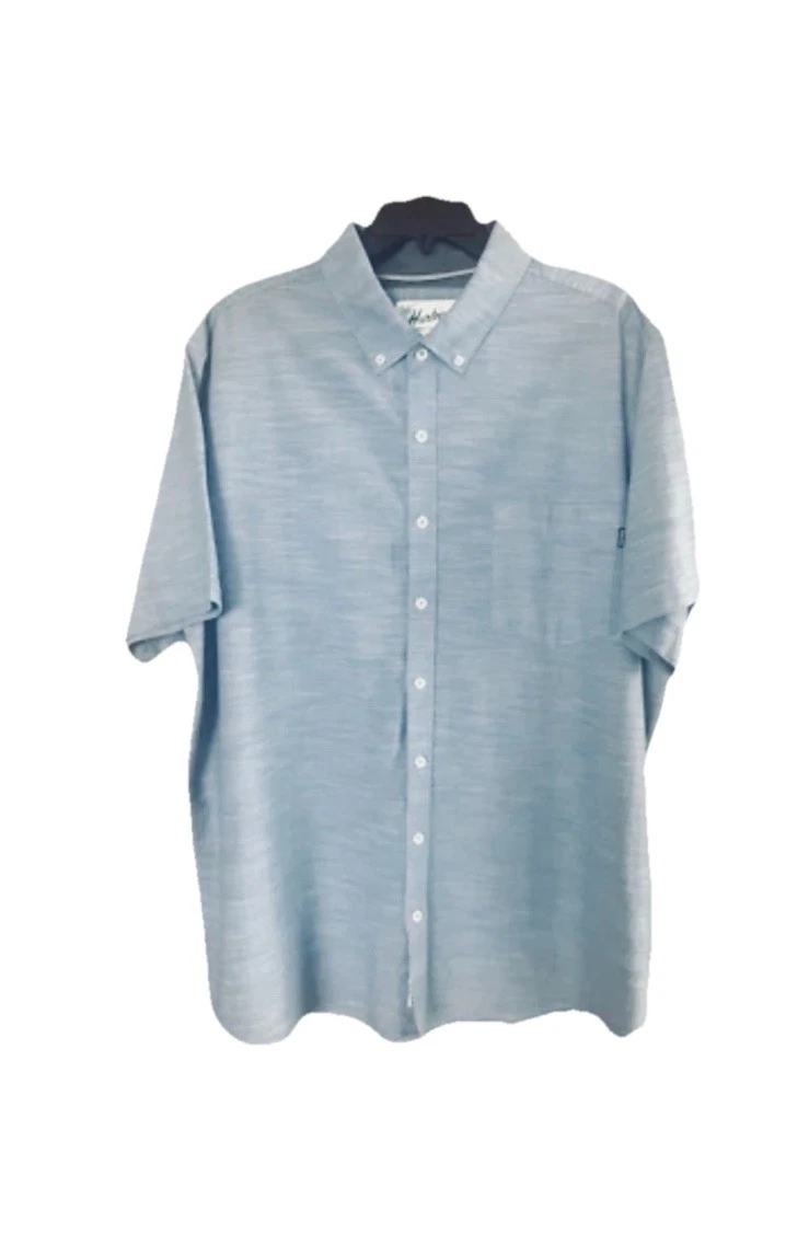 HURLEY Shirt Men's XXL Light Blue Slub Knit Button Down Short Sleeve Pocket EUC