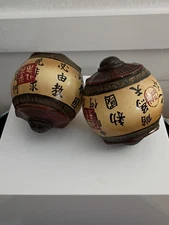 Set of 2 Vintage Oriental Accents Wooden Orbs 4x4 Balls