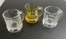 3 Vintage Federal Amber & Clear Glasses Mini Beer Mug Shot Glass 2” Marked F