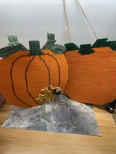 Pumpkin Plastic Canvas Yarn Fall Door Wall Hanging Halloween Cross Stitch 2