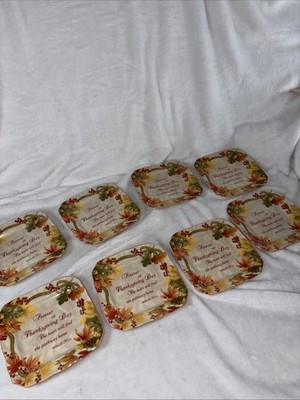 222 Fifth AUTUMN CELEBRATION Forever Square Appetizer Plate Set 8 Thanksgiving