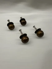 4 Pc Round Solid Brass/Bronze Knobs Antique Cabinet Drawer Small Handle Pulls