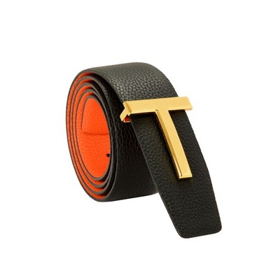 Tom Ford Reversible Leather Gold Metal T-Buckle Decorated Belt US 36 IT 90