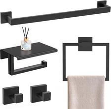 5 Pieces Matte Black Bathroom Hardware Accessorie Set 23.6 Inch Towel Bar Set